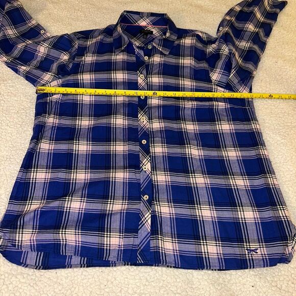 Talbots Petite XLP Collared LS Button Womens Down Shirt Blue Pink Plaid EUC - Picture 7 of 11